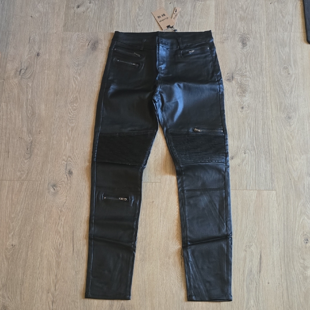 Black Faux Leather Skinny Moto Pants - Unbranded